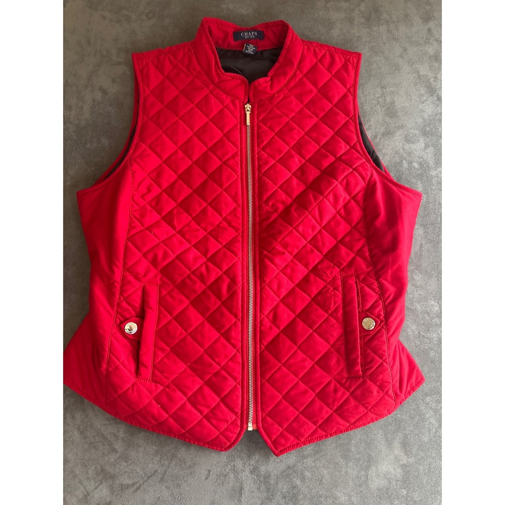 Chaps Red Quilted Puffer Cozy Vest Womens 1X Full  Sleeveless Jacket